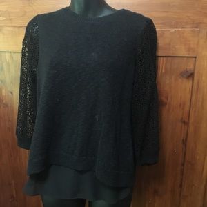 Lucky Brand Cinema Sweater With Crochet Sleeve